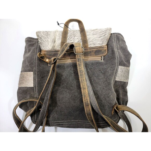 MW Myra S-2601 Compulsory Backpack Bag Fur & Canvas Back Pack Shoulder Rucksack - Picture 4 of 10